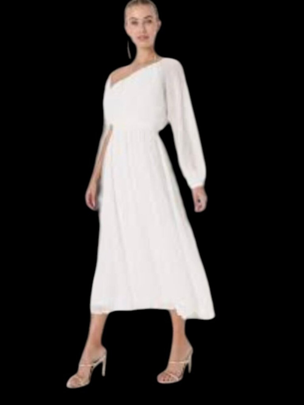 New! Lulu's Always Loving You White Pleated One-Shoulder Midi Dress Sz L #22